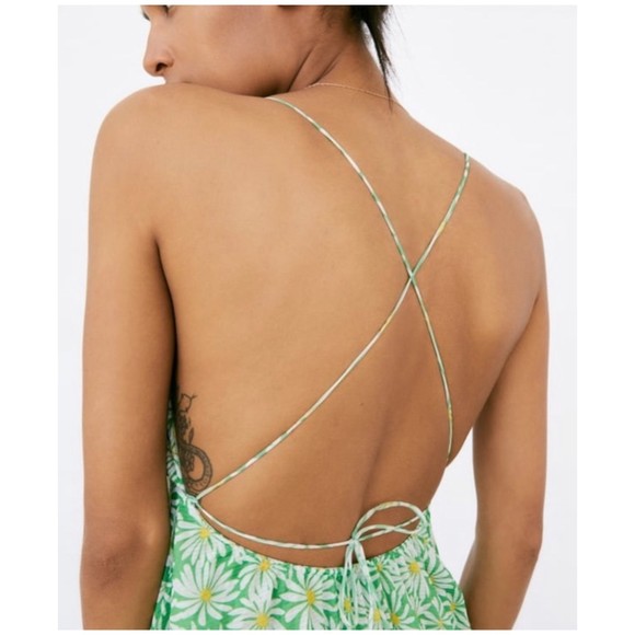 ZARA Green Floral Cut Out Open Back Mini Dress - Picture 3 of 6